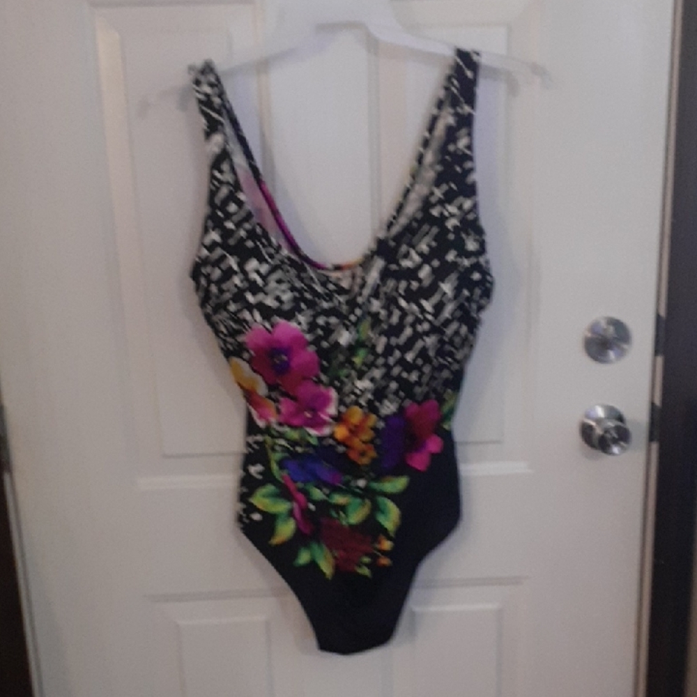 Catherines Black Floral Swimsuit Size 28W